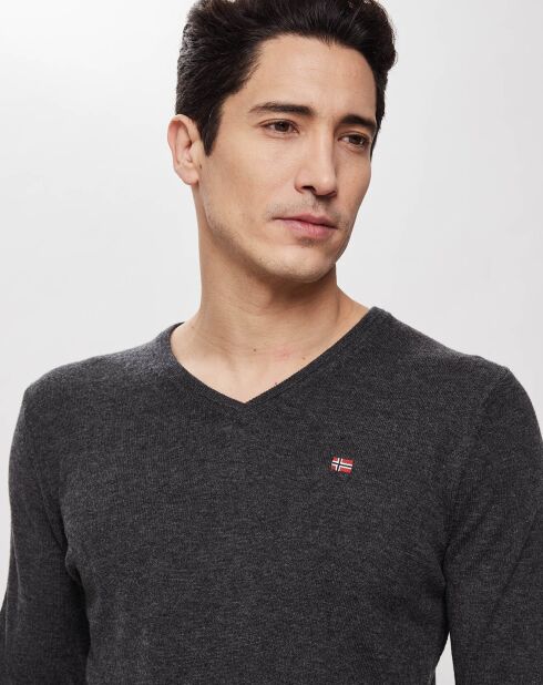 Pull 100% Laine Damavand col V gris foncé chiné