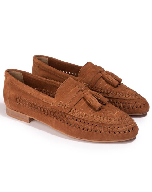 Mocassins en Velours de Cuir Hampi camel