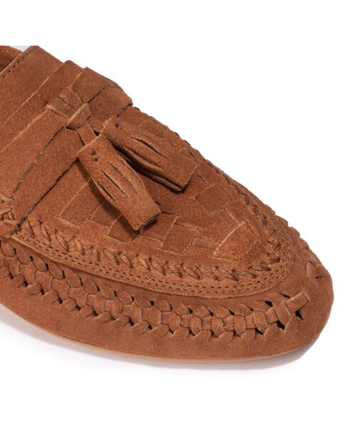Mocassins en Velours de Cuir Hampi camel