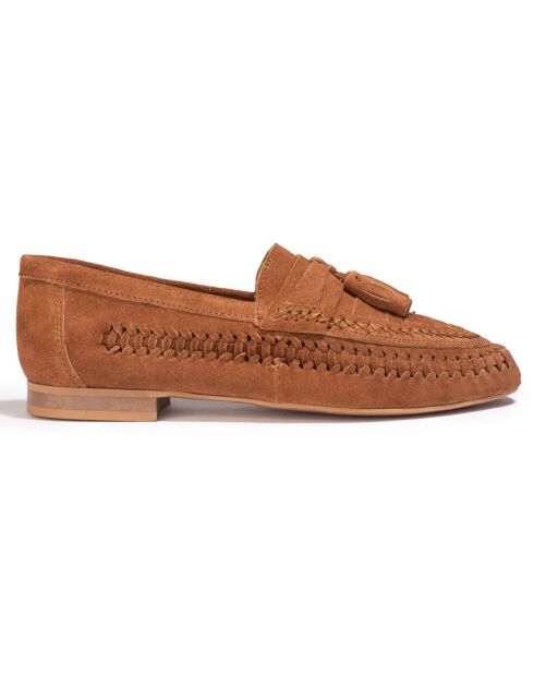 Mocassins en Velours de Cuir Hampi camel