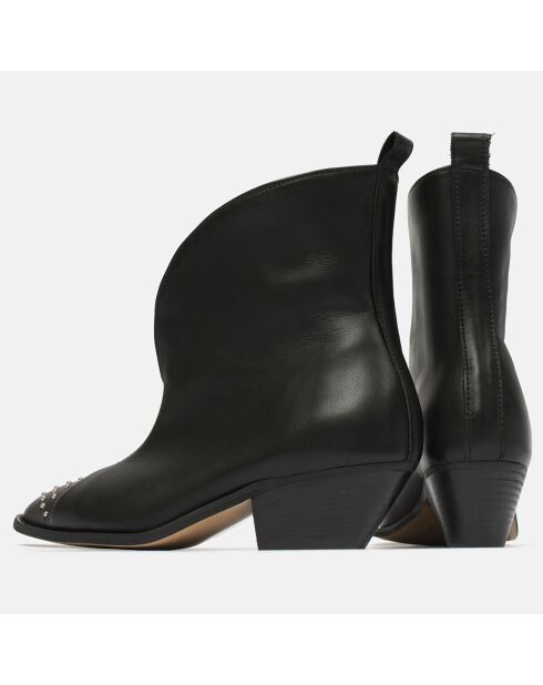 Bottines en Cuir grainé Frontier Jet noires - Talon 5 cm