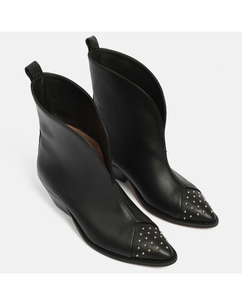 Bottines en Cuir grainé Frontier Jet noires - Talon 5 cm