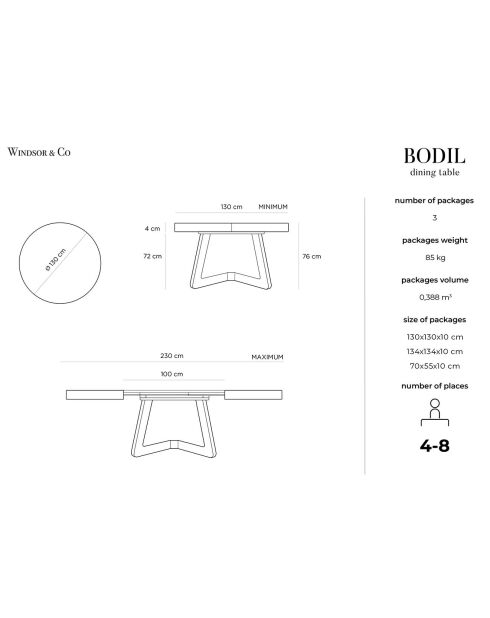 Bodil ausziehbarer Tisch braun - D.130x76 cm