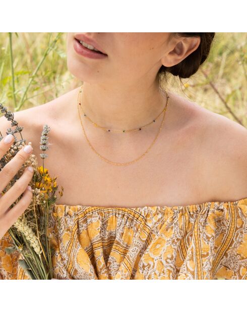 Collier Anna Agates multicolores en laiton doré