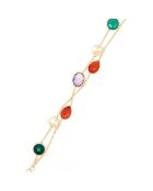 Bracelet Théa Onyx verte, Cornaline & Améthyste en laiton doré