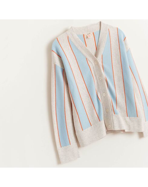 Cardigan en Maille de Coton Gemyr rayé gris/bleu