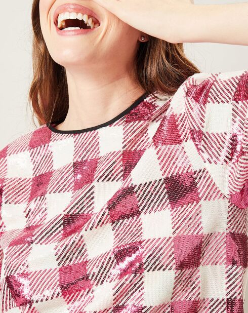 Top Saint-Tropez en sequins rose/blanc