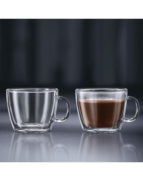 2 Tasses à café latte double paroi, avec anse Bistro transparents - 0.45 L