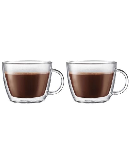2 Tasses à café latte double paroi, avec anse Bistro transparents - 0.45 L