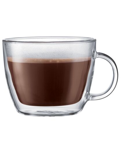 2 Tasses à café latte double paroi, avec anse Bistro transparents - 0.45 L