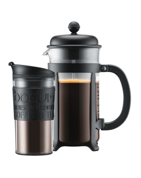 Cafetière à piston 8 tasses et mug isotherme Java noire - 0.35 L