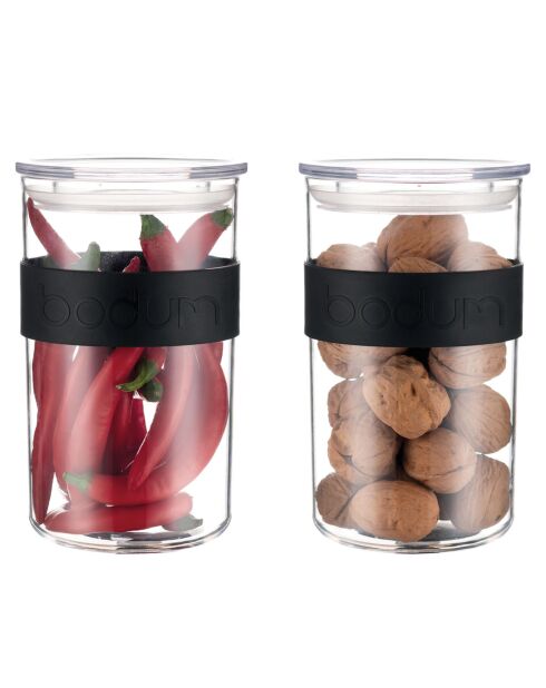 2 zwarte Presso bewaarpotten met luchtdicht deksel - 1 L