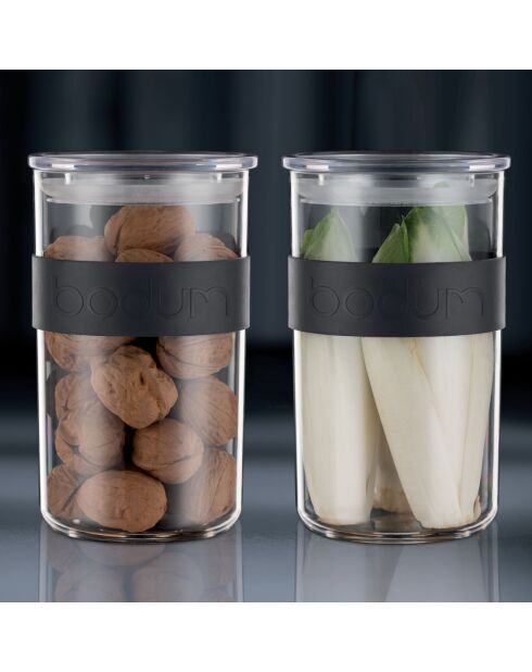 2 zwarte Presso bewaarpotten met luchtdicht deksel - 1 L