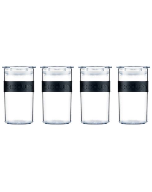 4 Bocaux conservation avec couvercle hermétique Presso noirs - 0.25 L