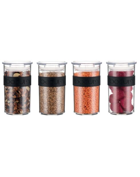 4 Bocaux conservation avec couvercle hermétique Presso noirs - 0.25 L