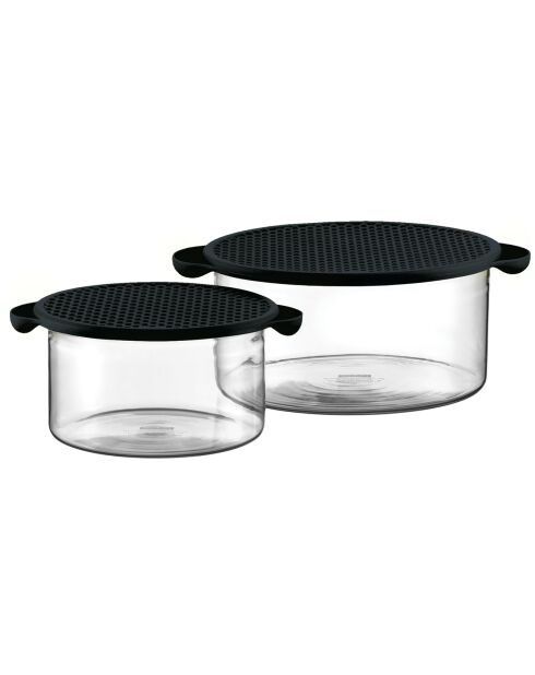 2 Plats en verre avec couvercle Hot Pot Set noirs - 1/2.5 L