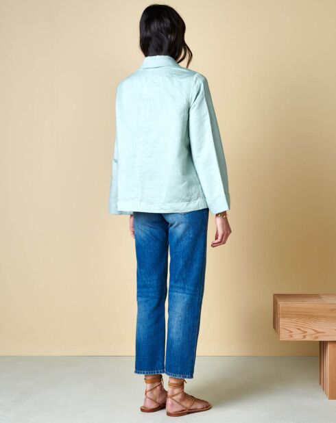 Himmelblaue Senna Jacke aus Leinen und Baumwolle