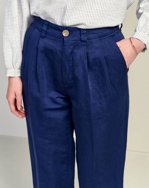 Pantalon en Lin & Coton Lazard bleu foncé