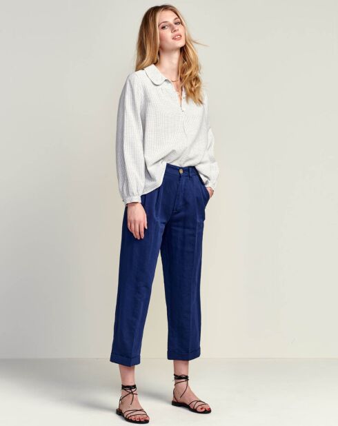 Pantalon en Lin & Coton Lazard bleu foncé