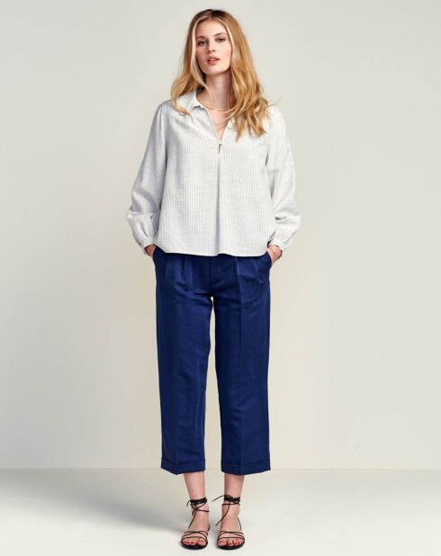 Pantalon en Lin & Coton Lazard bleu foncé