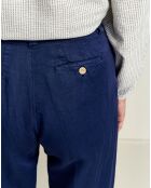 Pantalon en Lin & Coton Lazard bleu foncé