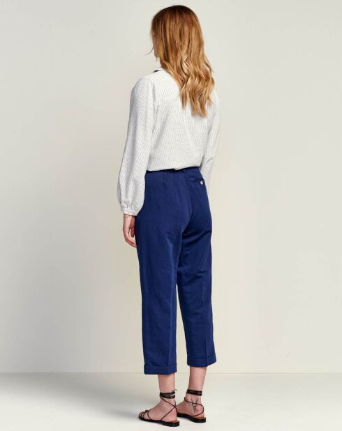 Pantalon en Lin & Coton Lazard bleu foncé