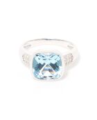 Bague Lagon Diamants 0.17 ct & Topaze 5.28 ct Or Blanc