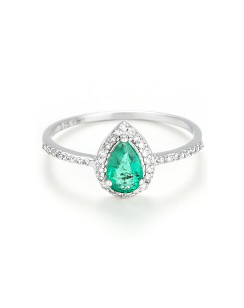 Bague Perrine Diamants 0.13 ct & Emeraude 0.4 ct or blanc