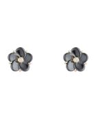 Boucles d'oreilles Fleur Noire Diamants 0.042 ct & Céramique or jaune