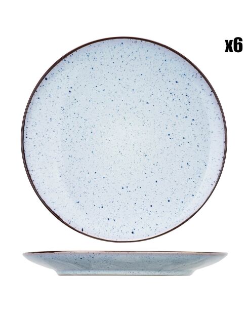 6 Assiettes plates en Grès Tessa bleues - D.26.3 cm