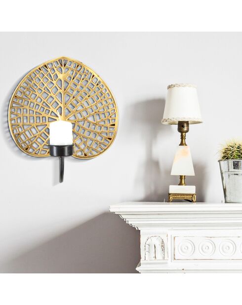 Portacandele da parete Lotus nero/oro - 22,2x20x8 cm