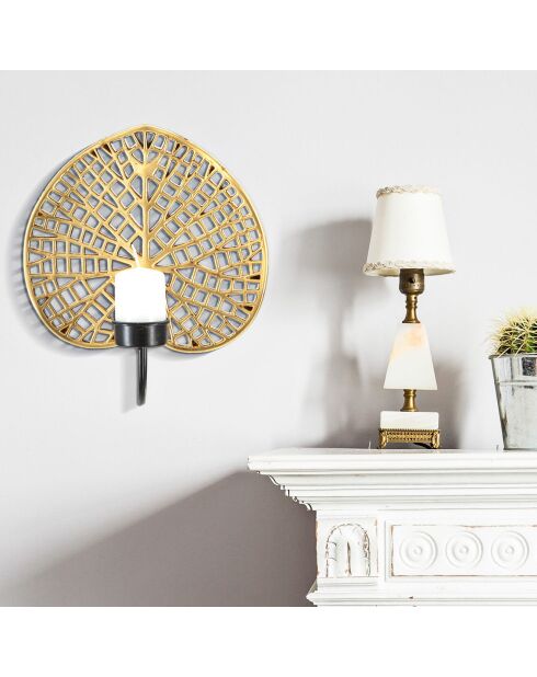 Portacandele da parete Lotus nero/oro - 22,2x20x8 cm