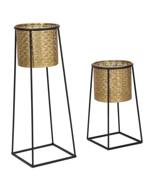 2 macetas con patas negras y doradas