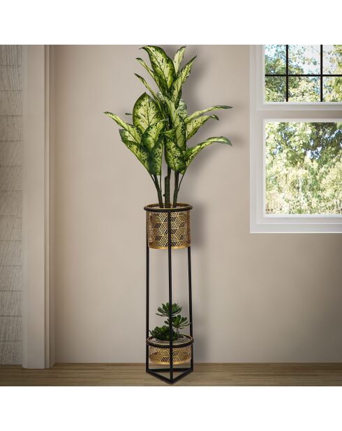 Maceta Doppio negra y dorada con patas - 80 x 23 x 23 cm