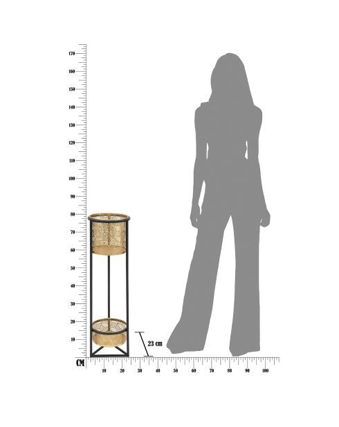 Maceta Doppio negra y dorada con patas - 80 x 23 x 23 cm