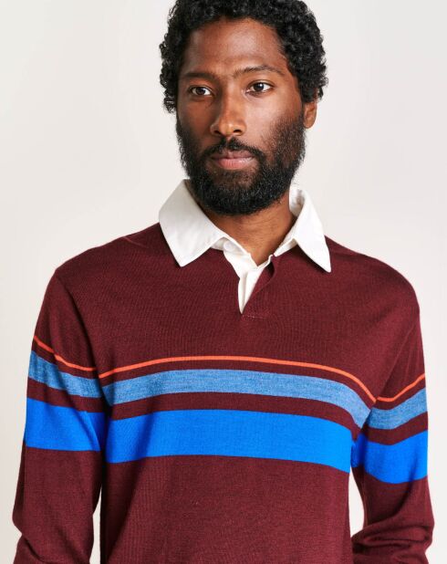 Pull 100% Laine Dapfil bordeaux/bleu