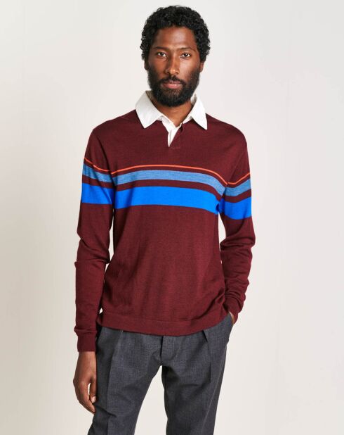Pull 100% Laine Dapfil bordeaux/bleu