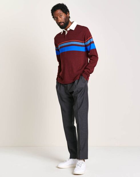 Pull 100% Laine Dapfil bordeaux/bleu