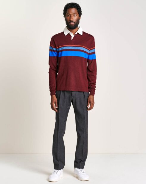 Pull 100% Laine Dapfil bordeaux/bleu