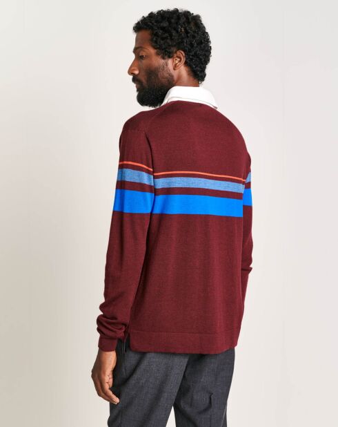 Pull 100% Laine Dapfil bordeaux/bleu