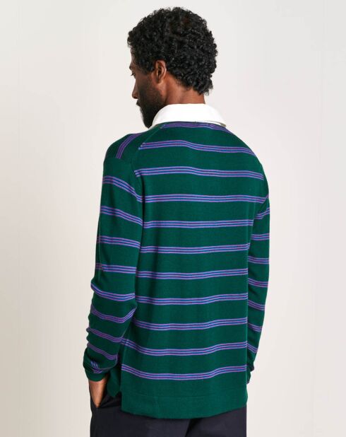 Pull 100% Laine Dapfil rayé vert/violet