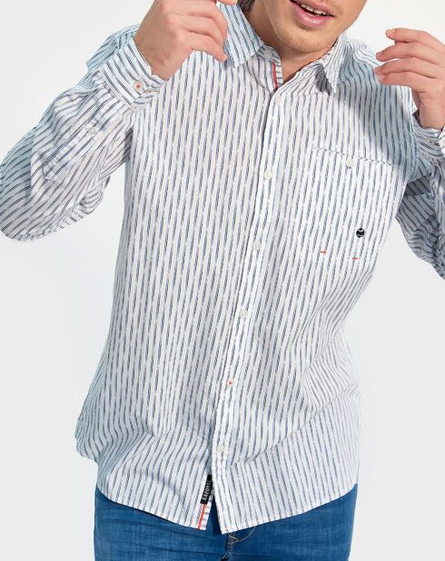 Slimfit overhemd met wit/marineblauwe print van Calixe