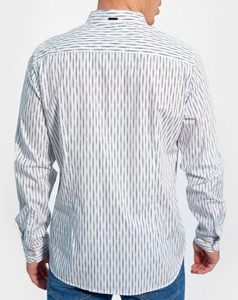 Slimfit overhemd met wit/marineblauwe print van Calixe