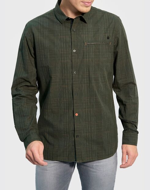 Slimfit overhemd met olijfkleurige ruitjes van Calvae