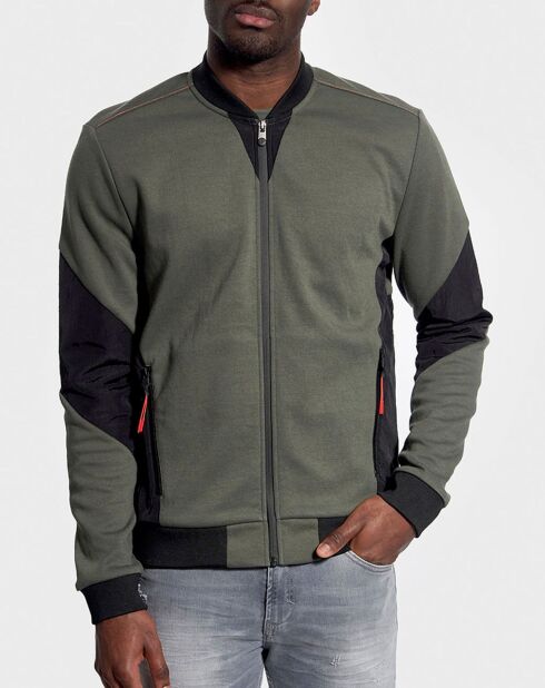 Sweatshirt aus zwei Materialien Caoche khaki/schwarz