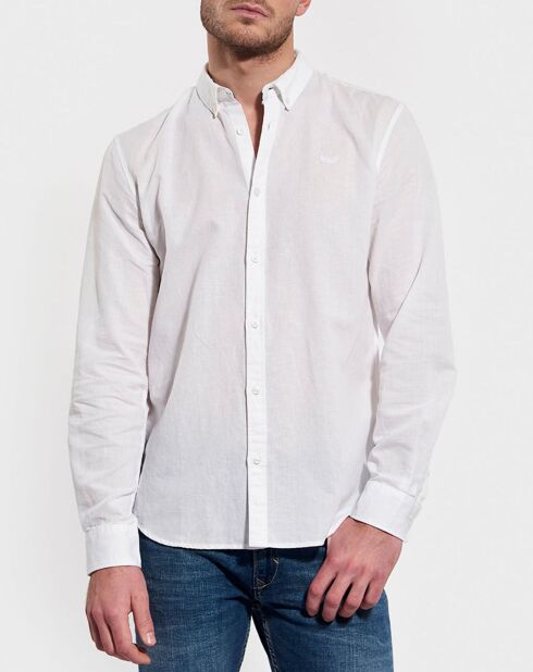 Wolfe Hemd in normaler Passform aus Baumwolle und Leinen, Weiß