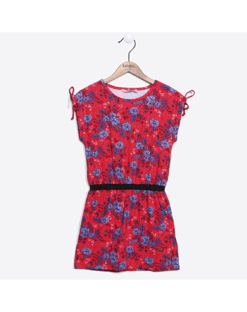 Junee rood/blauwe jurk met bloemenprint