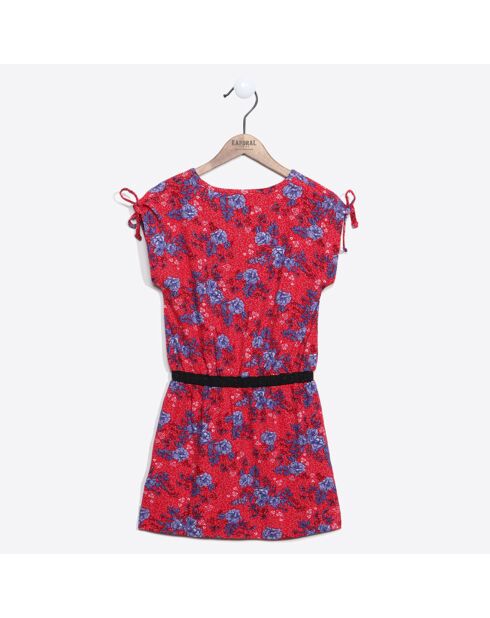 Junee rood/blauwe jurk met bloemenprint