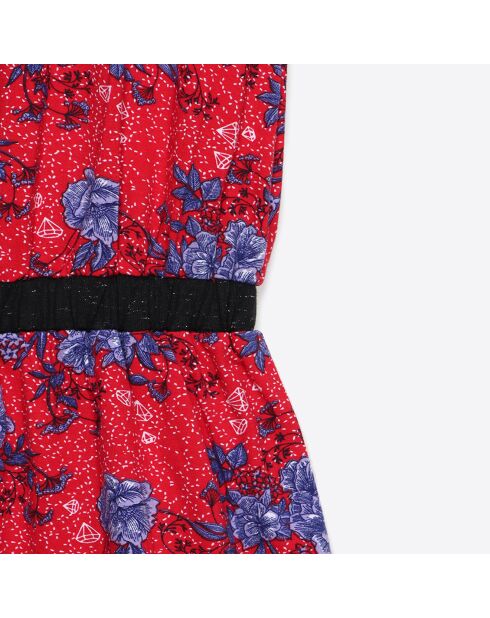 Junee rood/blauwe jurk met bloemenprint