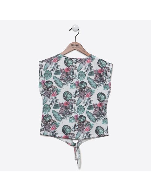 Top Jyvee con estampado tropical blanco/verde/negro